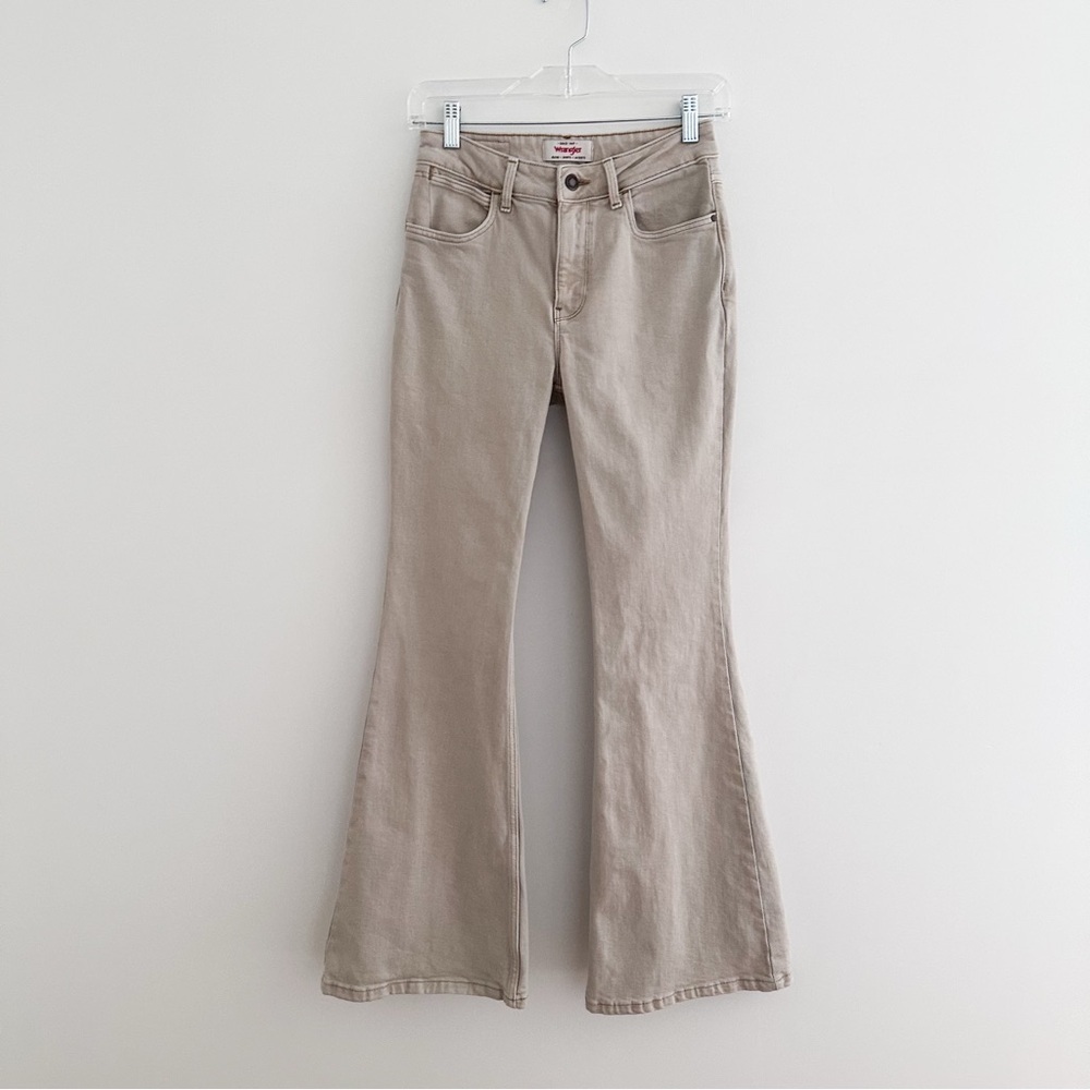 Wrangler High Rise Fierce Flare Jeans Beige Denim Bell Bottom Western Minimal 25 - Picture 9 of 9